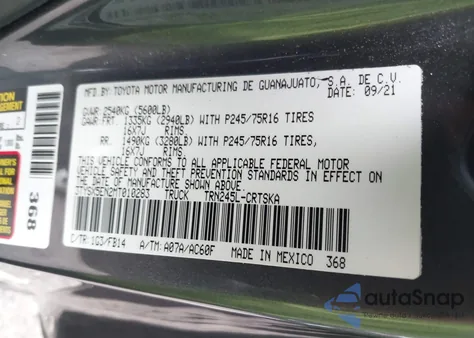 2021 Toyota Tacoma Sr из США, поврежденный, VIN 3TYSX5EN2MT010283